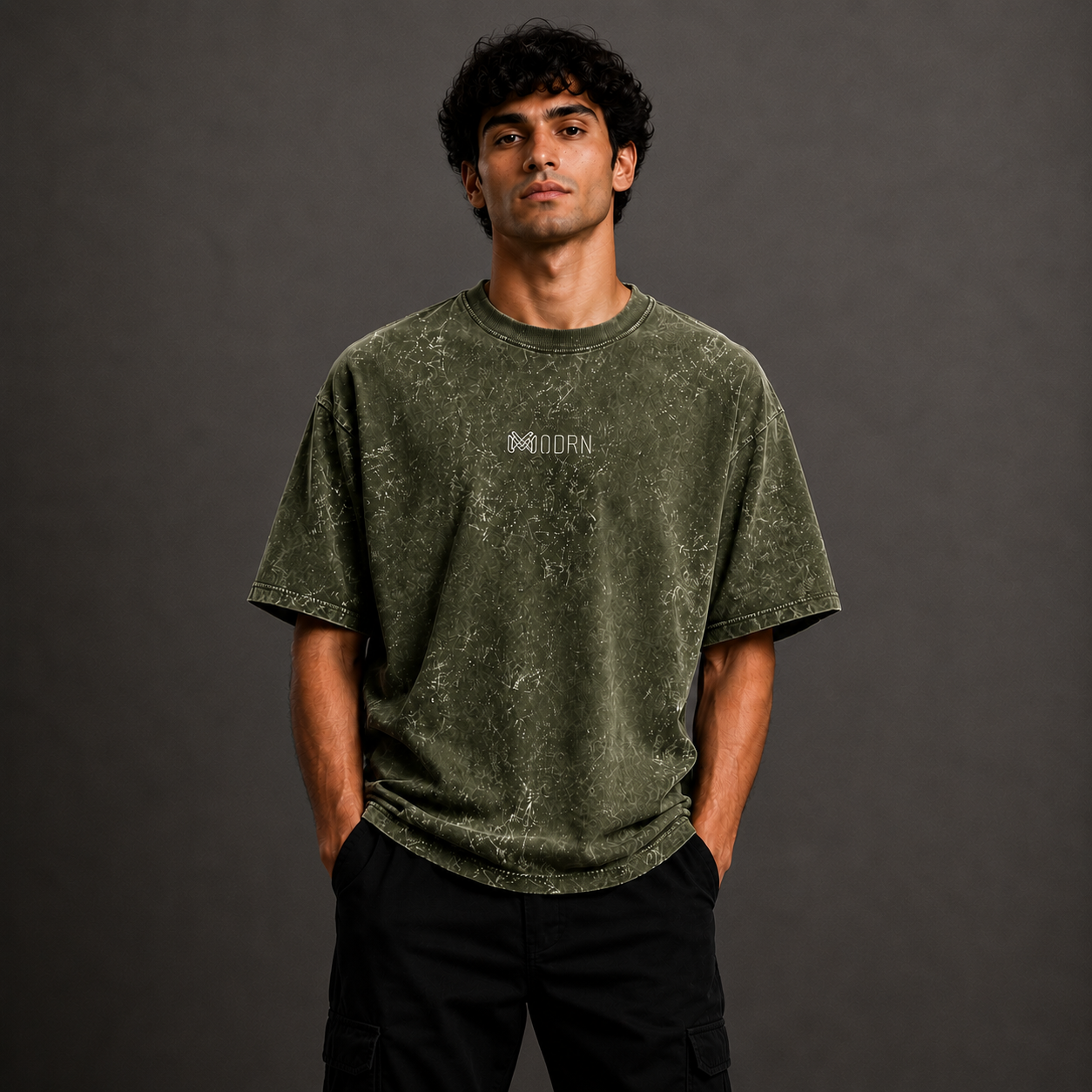 MODRN Essential Acid Wash Oversized T-Shirt | Premium Embroidered Edition