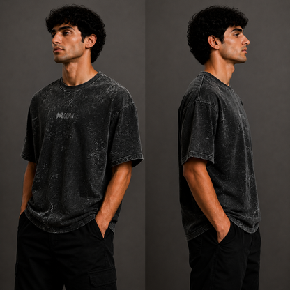MODRN Essential Acid Wash Oversized T-Shirt | Premium Embroidered Edition