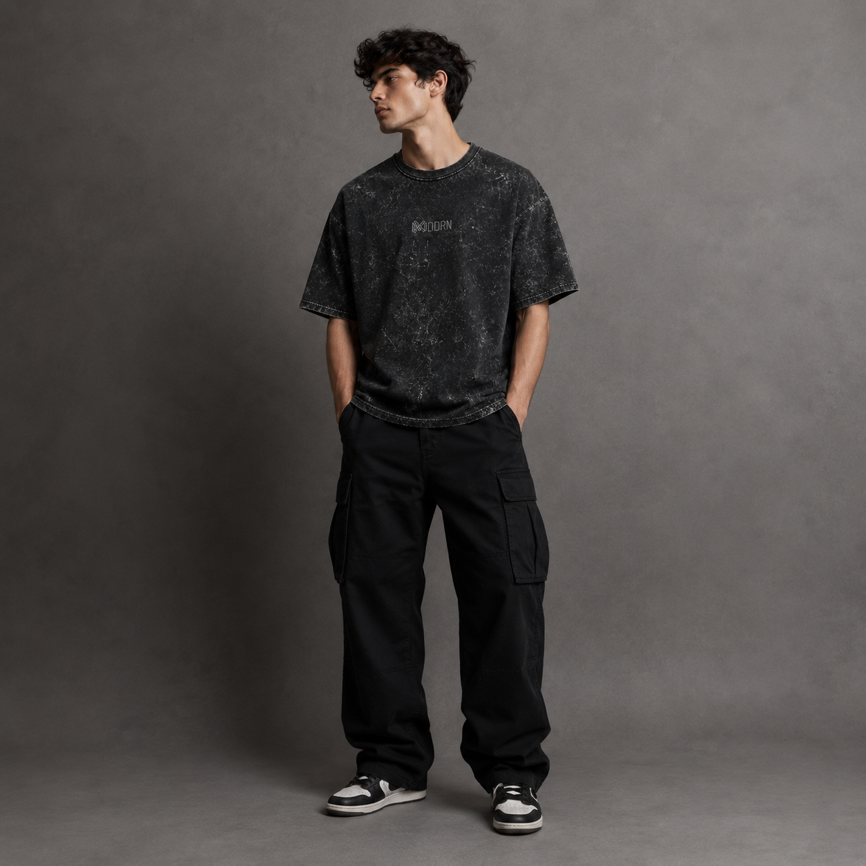 MODRN Essential Acid Wash Oversized T-Shirt | Premium Embroidered Edition