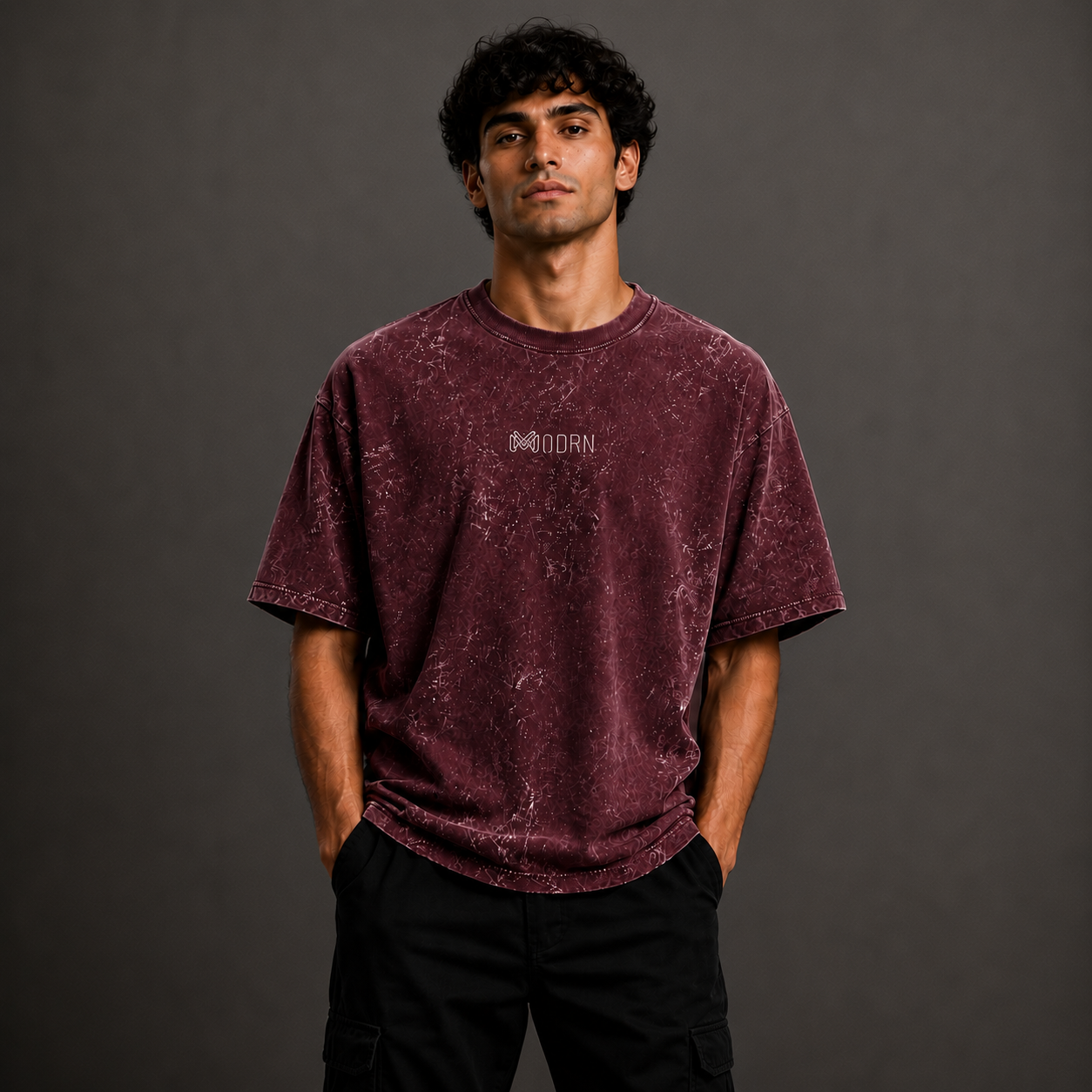 MODRN Essential Acid Wash Oversized T-Shirt | Premium Embroidered Edition