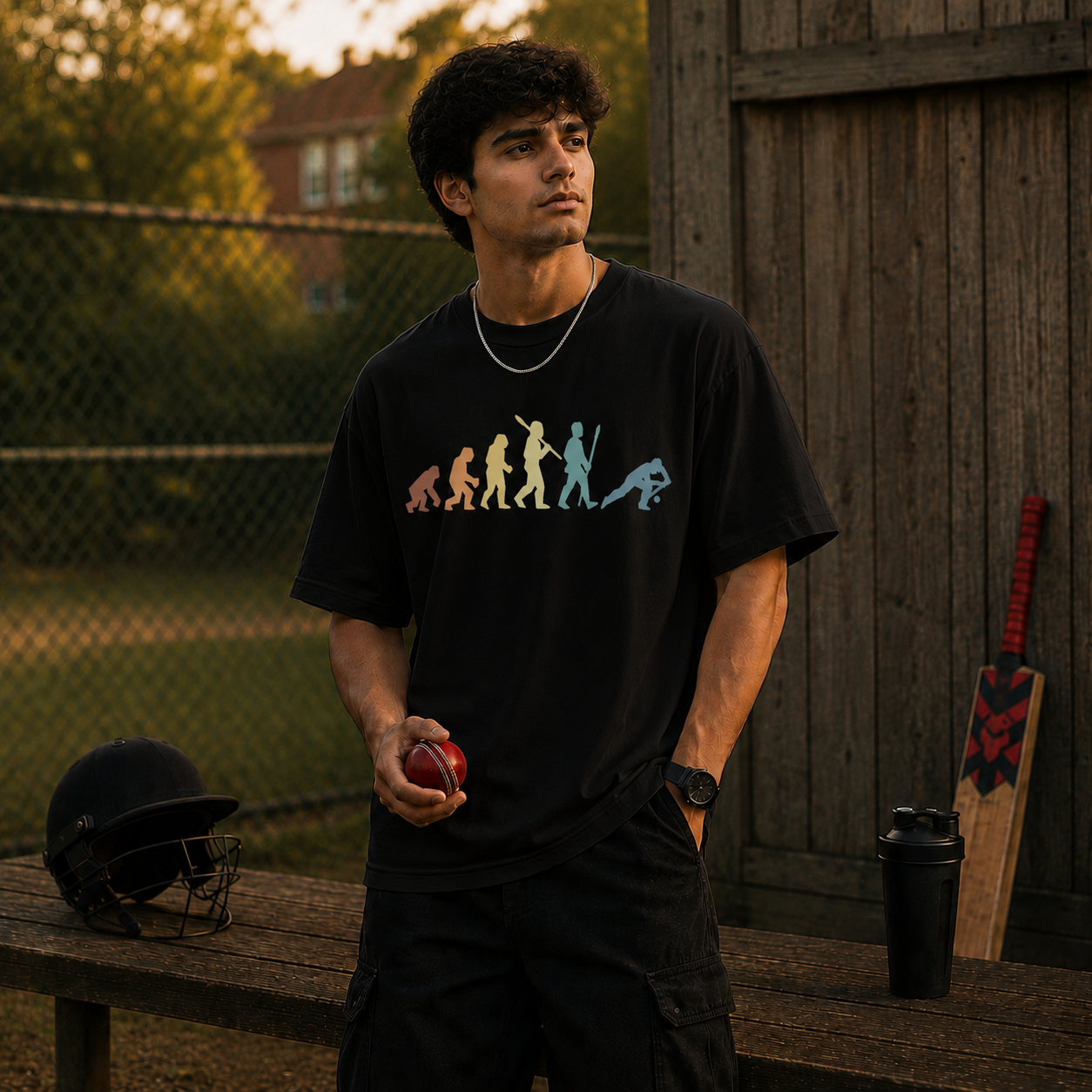Evolution Of Cricket – Oversized T-Shirt | 220 GSM Premium Cotton