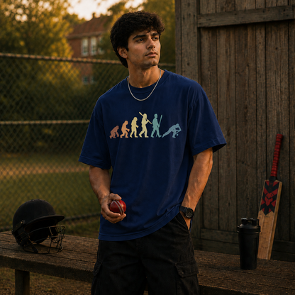 Evolution Of Cricket – Oversized T-Shirt | 220 GSM Premium Cotton