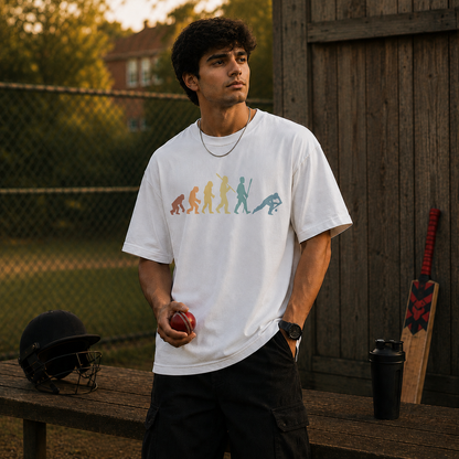 Evolution Of Cricket – Oversized T-Shirt | 220 GSM Premium Cotton